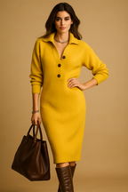 Nuvélle™ Luxe Knit Sweater Dress (V-Neck Polo Edition)