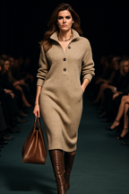 Nuvélle™ Luxe Knit Sweater Dress (V-Neck Polo Edition)