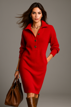 Nuvélle™ Luxe Knit Sweater Dress (V-Neck Polo Edition)