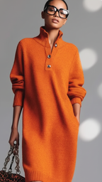 Nuvélle™ Luxe Knit Sweater Dress (V-Neck Polo Edition)