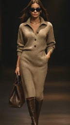 Nuvélle™ Luxe Knit Sweater Dress (V-Neck Polo Edition)